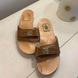 Original Dr.Scholl’s wooden sandal clog.